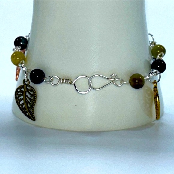 Handmade Tree & Leaf Charm Bracelet with Natural Tiger Eye Stones! - Picture 6 of 8